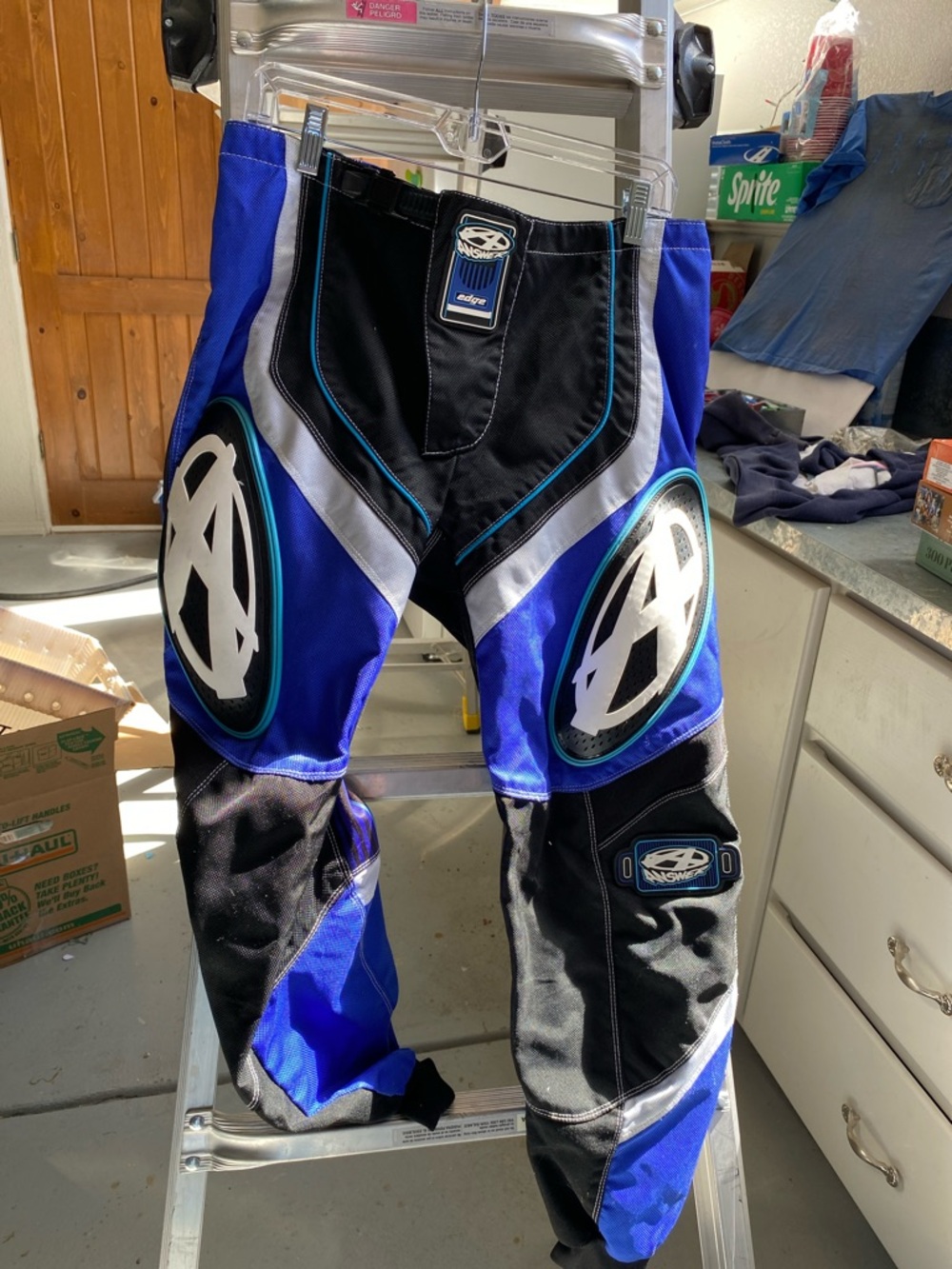 Blue & Black MX Motocross Pants with White Logo Accents